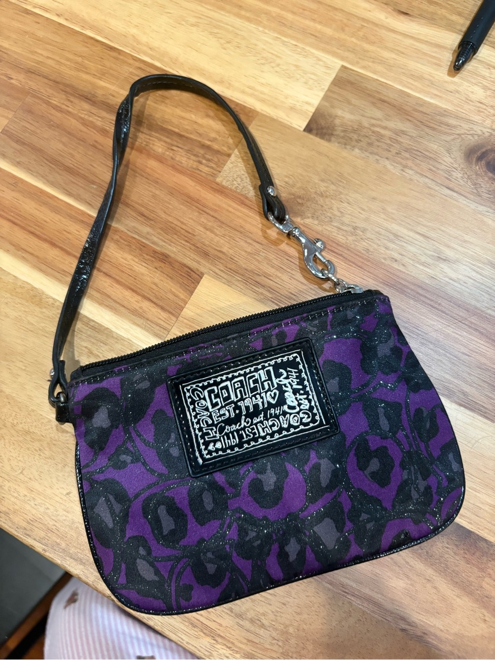 Coach Purple and Black Leopard-Print Wristlet